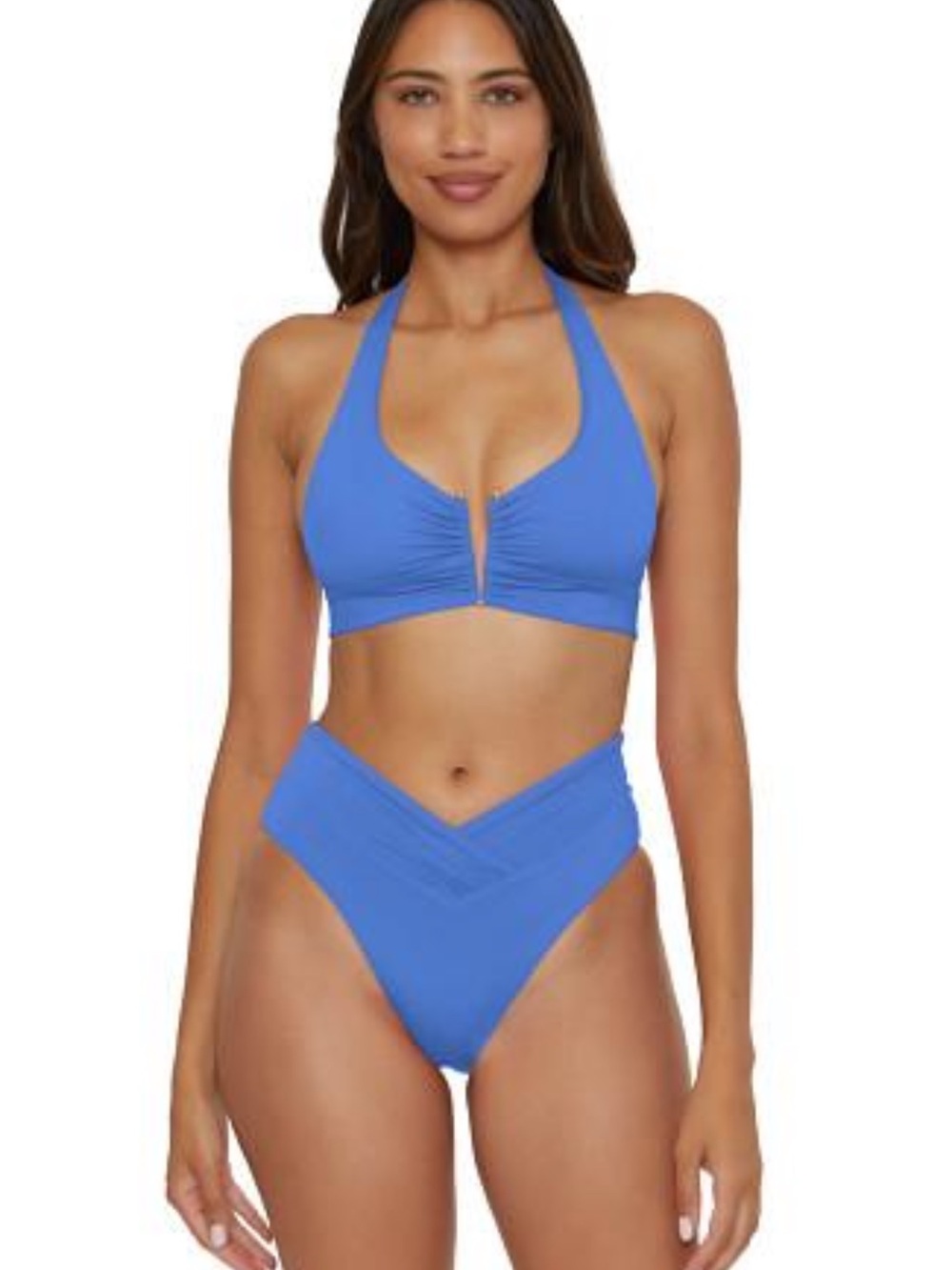BECCA Periwinkle Halter V-Front High-Waist Bikini